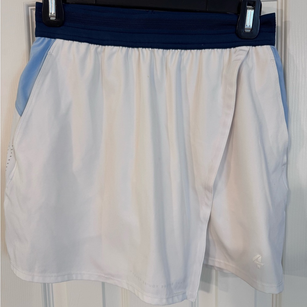 White and Blue Athletic Skorts with Asymmetrical Design